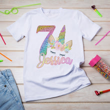 Personalised Glittery Unicorn Birthday T-Shirt