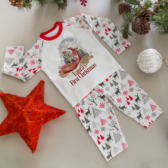 Personalised Christmas Brown Bear Sleigh Pyjamas