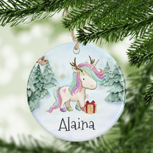 Personalised unicorn christmas ceramic bauble