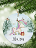 Personalised unicorn christmas ceramic bauble