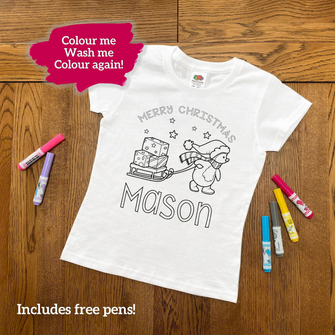 Personalised Christmas Colouring T-Shirt - Penguin