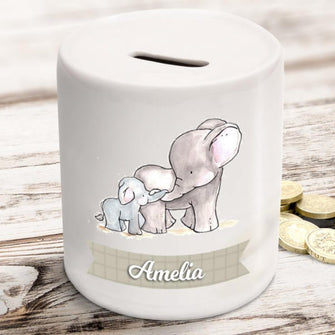 Personalised baby elephant money box