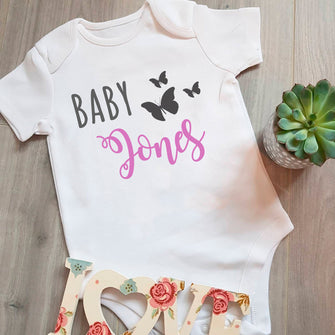 Personalised pregnancy announcement baby vest - butterflies