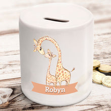 Personalised giraffe money box in ceramic with rubber stopper