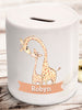 Personalised giraffe money box in ceramic with rubber stopper