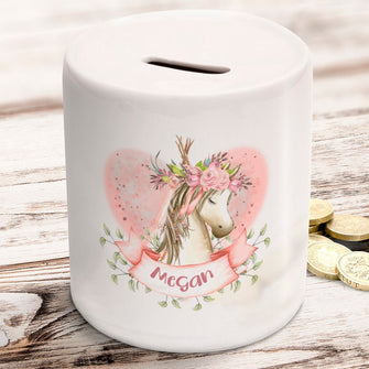 Personalised boho horse money box in ceramic with rubber stopper