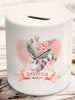 Personalised boho racoon money box in ceramic with rubber stopper