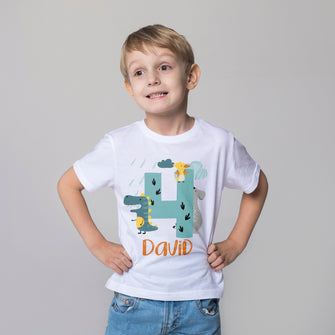 Personalised Dinosaur Birthday T-Shirt - 4th Birthday