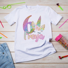Personalised unicorn birthday t-shirt - rainbow glitter effect