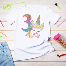 Personalised unicorn birthday t-shirt - rainbow glitter effect