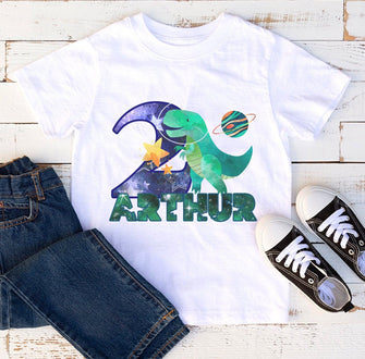 Personalised Space Dinosaur Birthday T-Shirt
