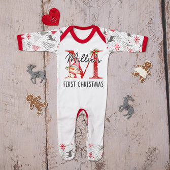 Personalised First Christmas Initial Sleepsuit