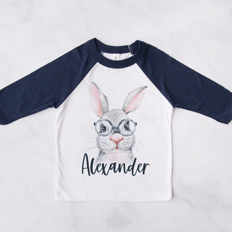 Personalised rabbit / bunny navy blue contrast sleeve t-shirt