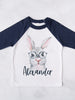 Personalised rabbit / bunny navy blue contrast sleeve t-shirt