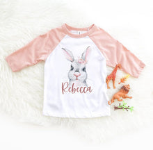 Personalised Rabbit / Bunny peach contrast sleeve t-shirt