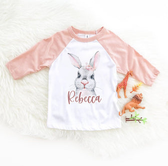 Personalised Rabbit / Bunny peach contrast sleeve t-shirt
