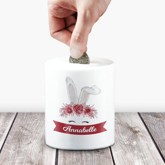 Personalised Boho Floral Bunny Rabbit money box