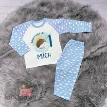 Personalised 1st birthday hedgehog pyjamas (blue)
