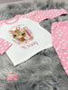Personalised first birthday giraffe pyjamas - pink cloud sleeves