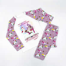 Personalised 1st birthday unicorn rainbow pyjamas - when i wake up - purple sleeves