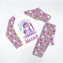 Personalised 1st birthday unicorn pyjamas -when i wake up - purple sleeves