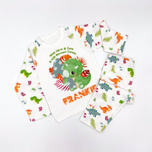Personalised 1st birthday little dinosaur pyjamas with dino sleeves