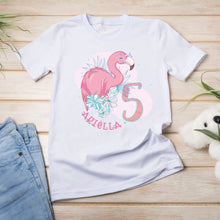 Personalised flamingo themed birthday t-shirt