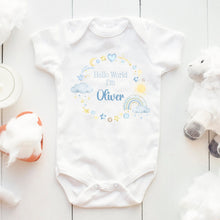 Personalised Hello World Babygrow Sleepsuit, Vest, New Boy Gift, Coming Home Gift, New Baby, Pregnancy Announcement sleepsuit